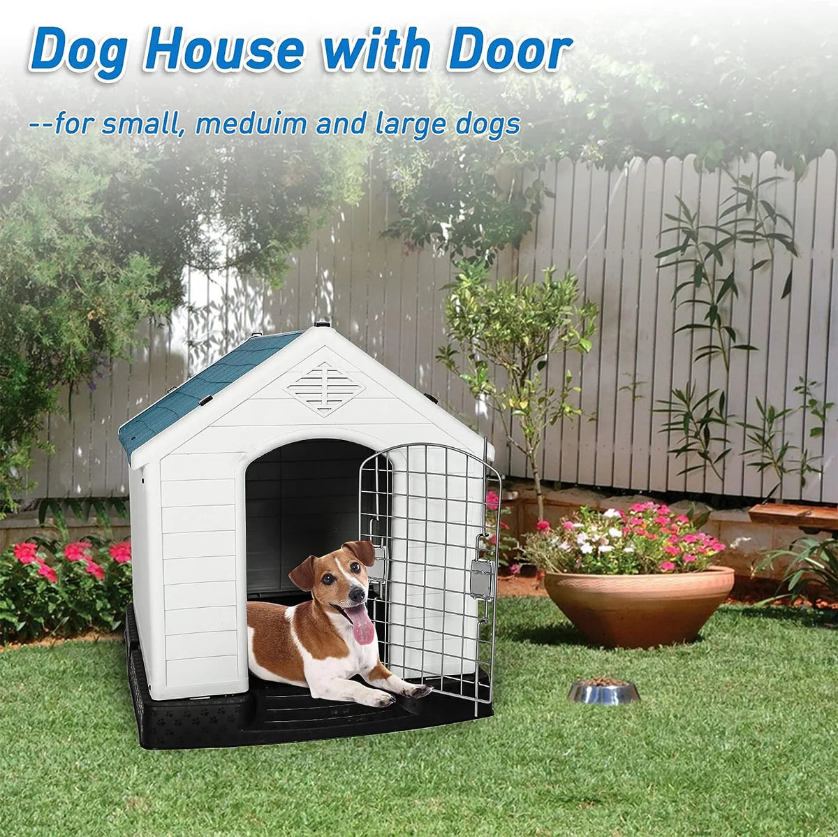 Large Outdoor Dog House Plastic Waterproof Kennel, 37.5 L x 35.5  W x 39 H