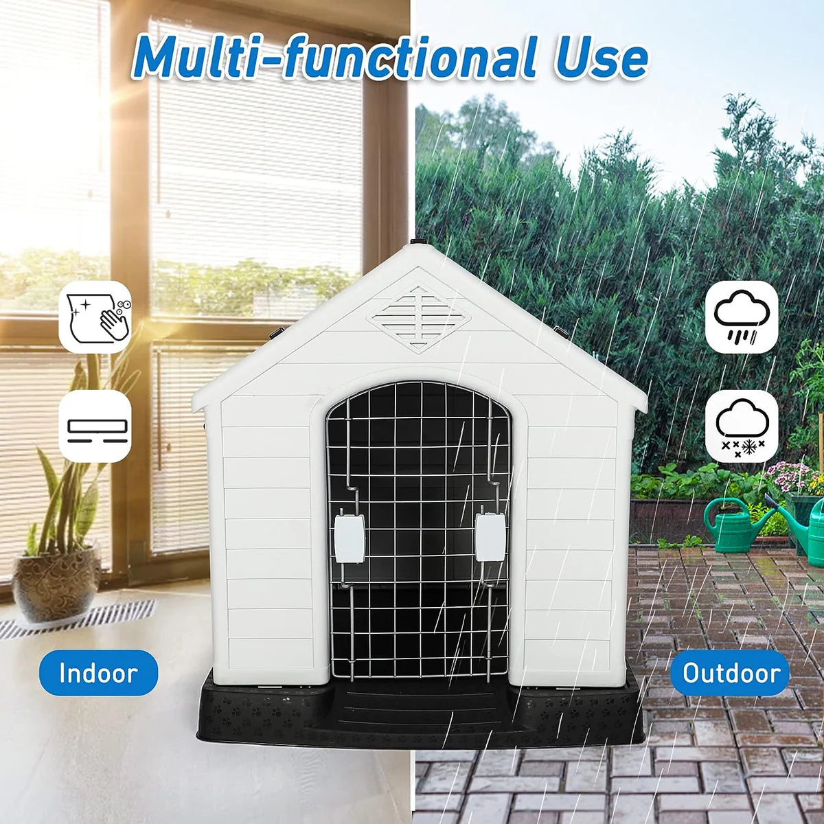 Large Outdoor Dog House Plastic Waterproof Kennel, 37.5 L x 35.5  W x 39 H