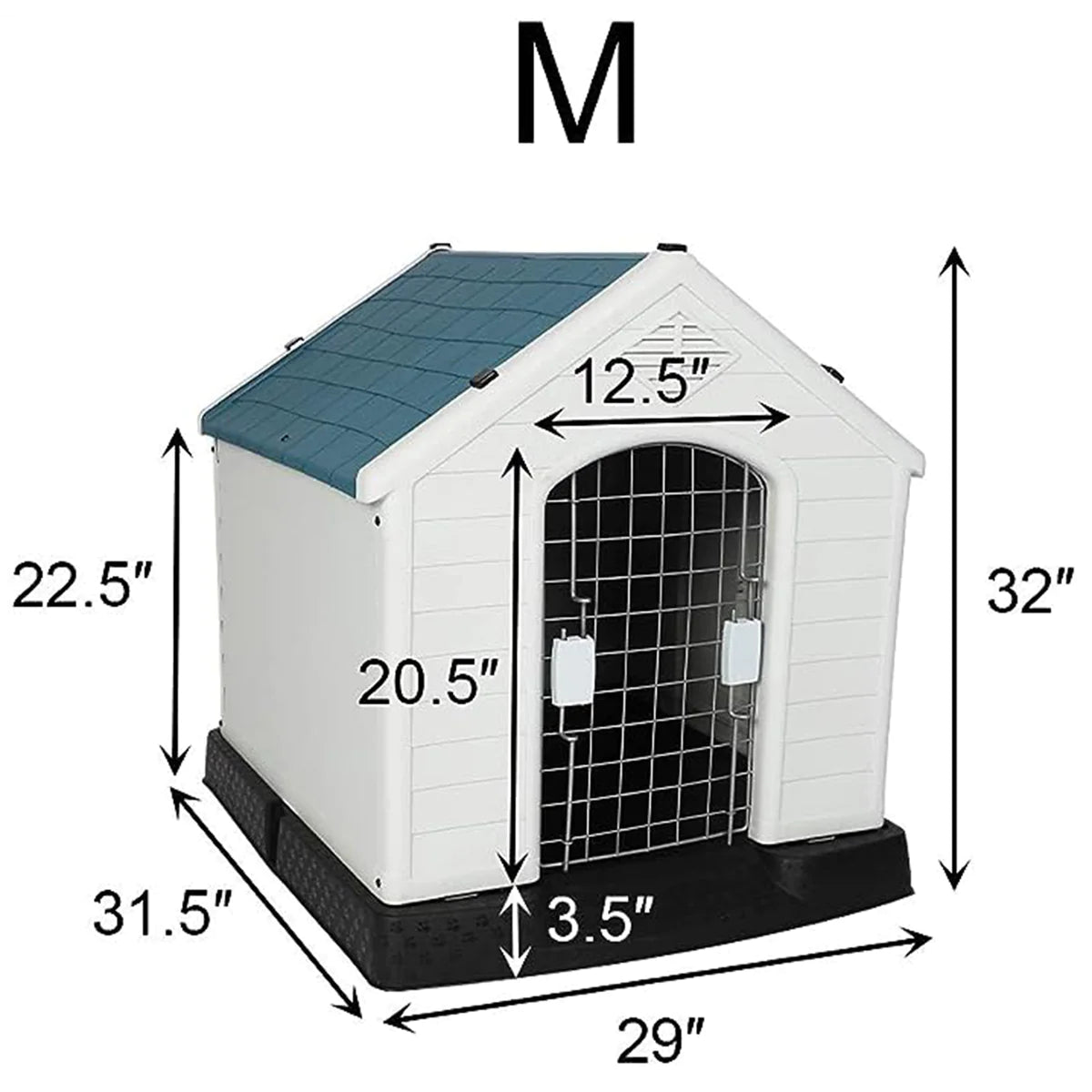 Outdoor Dog Houses Multiple Size Plastic Kennel with Mesh Iron Door, Blue and White