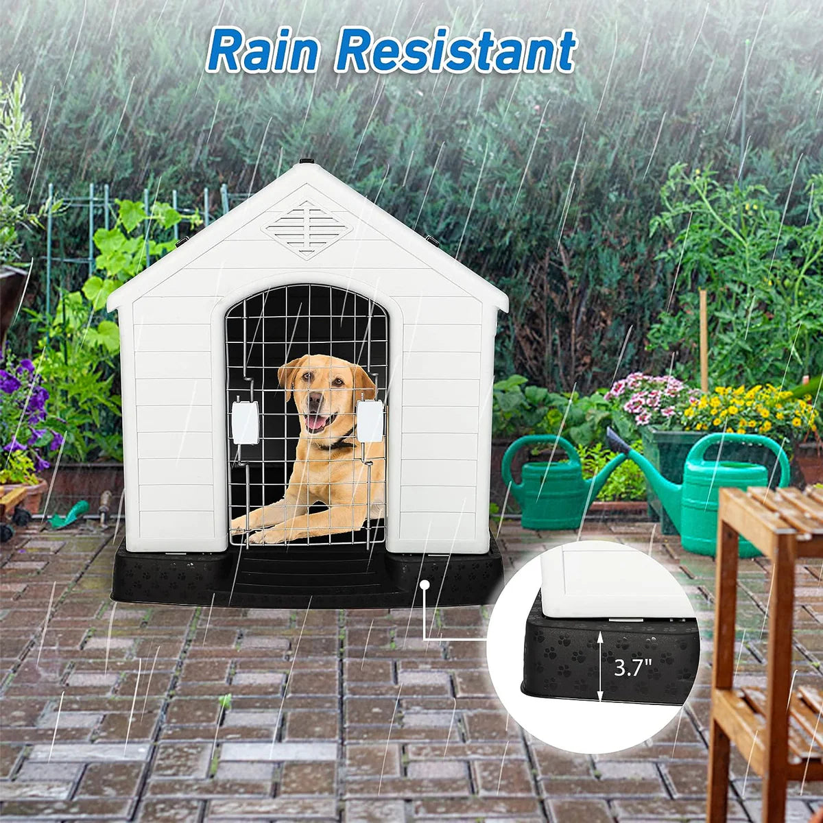 Large Outdoor Dog House Plastic Waterproof Kennel, 37.5 L x 35.5  W x 39 H