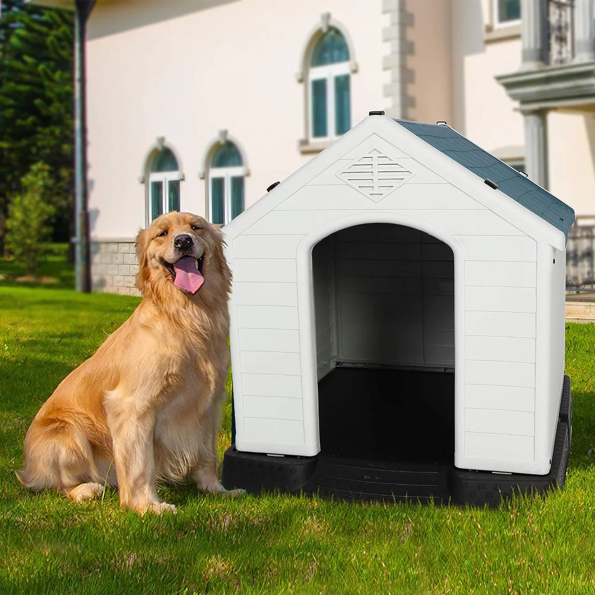 Large Outdoor Dog House Plastic Waterproof Kennel, 37.5 L x 35.5  W x 39 H