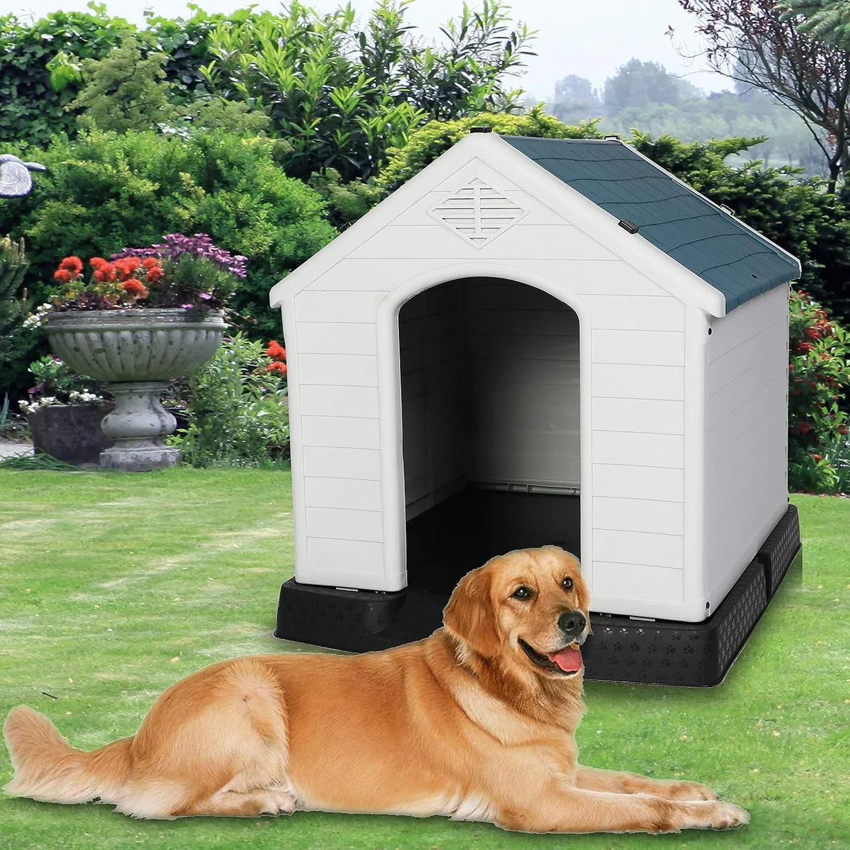 Large Outdoor Dog House Plastic Waterproof Kennel, 37.5 L x 35.5  W x 39 H