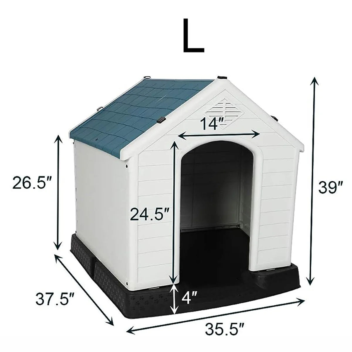 Large Outdoor Dog House Plastic Waterproof Kennel, 37.5 L x 35.5  W x 39 H