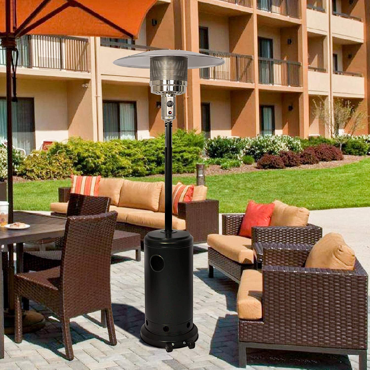 87  Outdoor Patio Heater Standing Gas LP Propane Heater with Wheels, 36000 BTU, Black