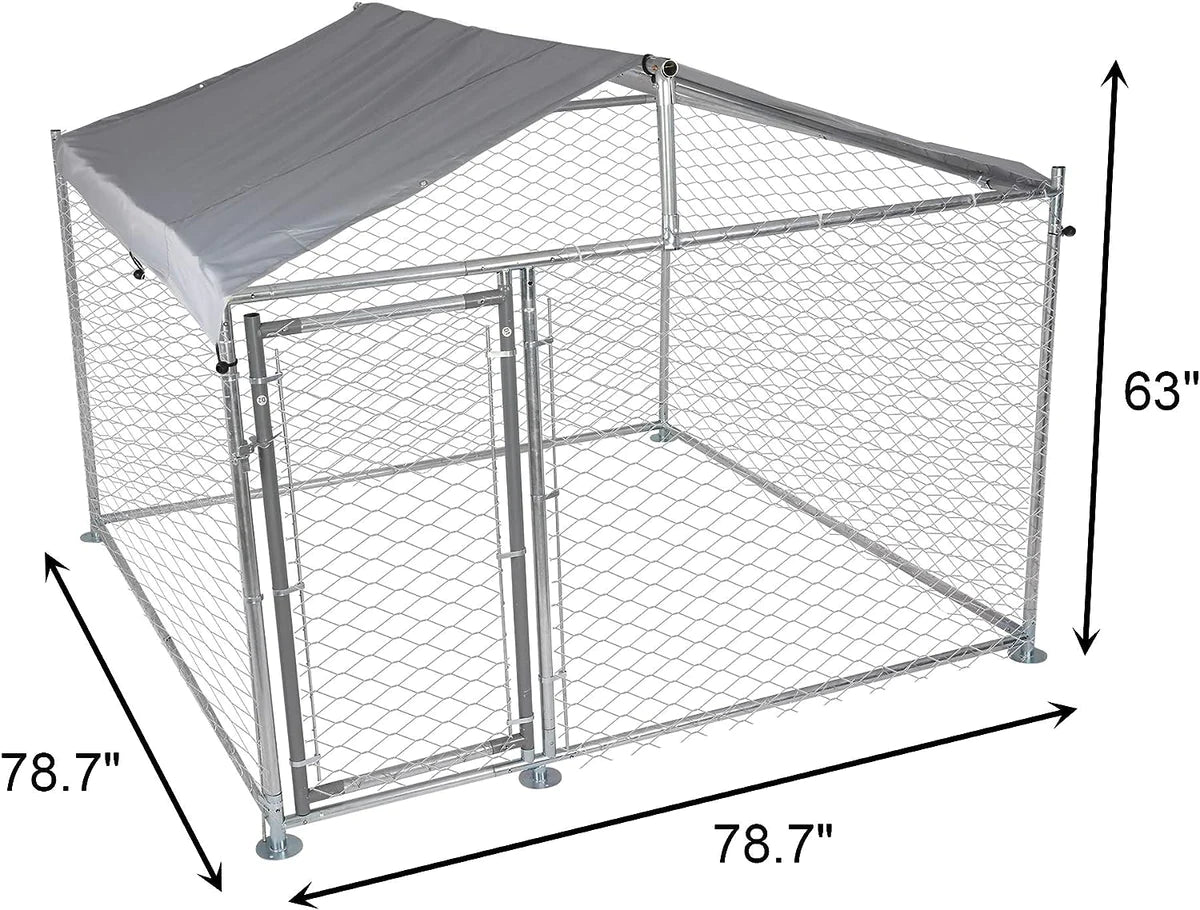 Outdoor Dog Kennel Galvanized Steel Pet Playpen with Waterproof Cover Secure Lock for Large Dog