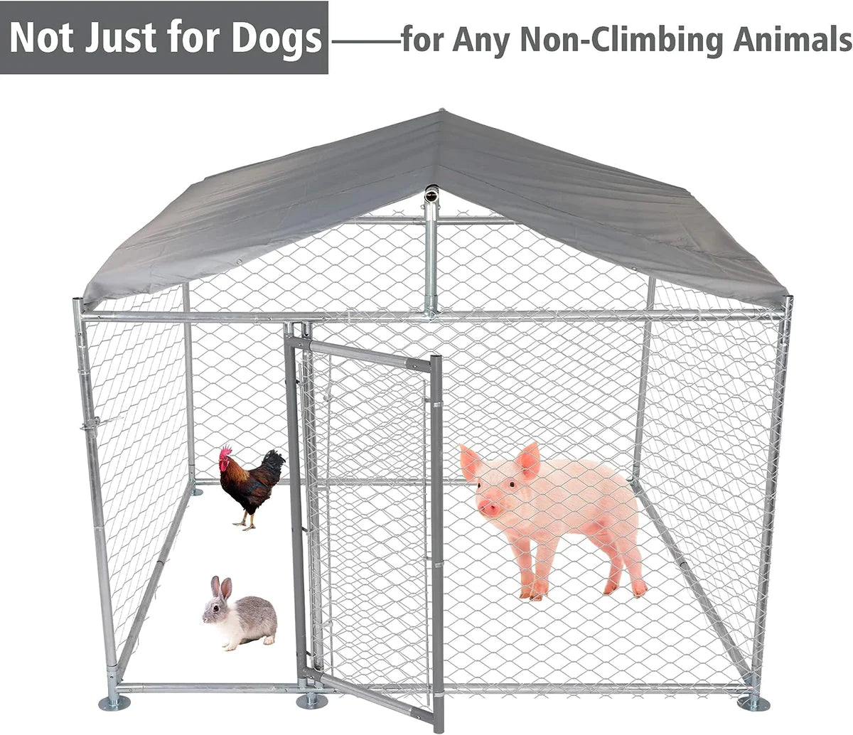 Outdoor Dog Kennel Galvanized Steel Pet Playpen with Waterproof Cover Secure Lock for Large Dog