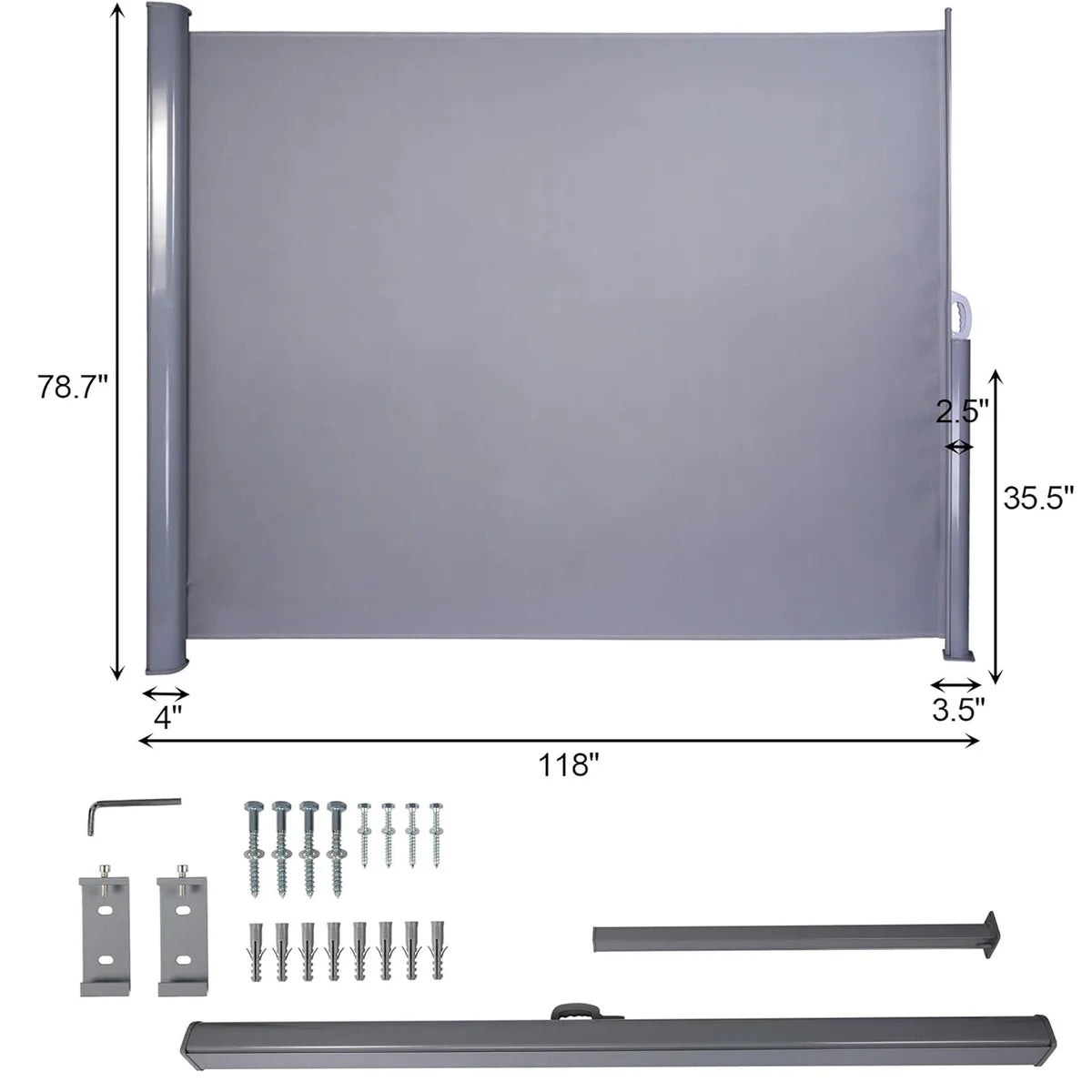 118 L x 78.7 H Retractable Side Awning Aluminum Patio Outdoor Folding Privacy Divider