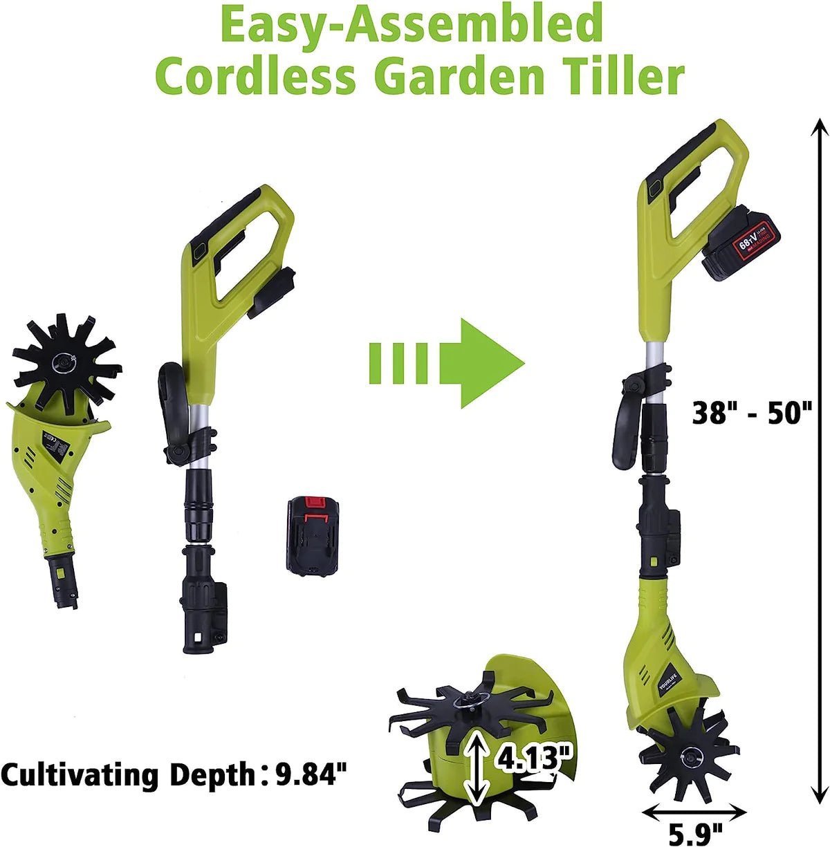 Cordless Electric Garden Tiller/Cultivator Adjustable