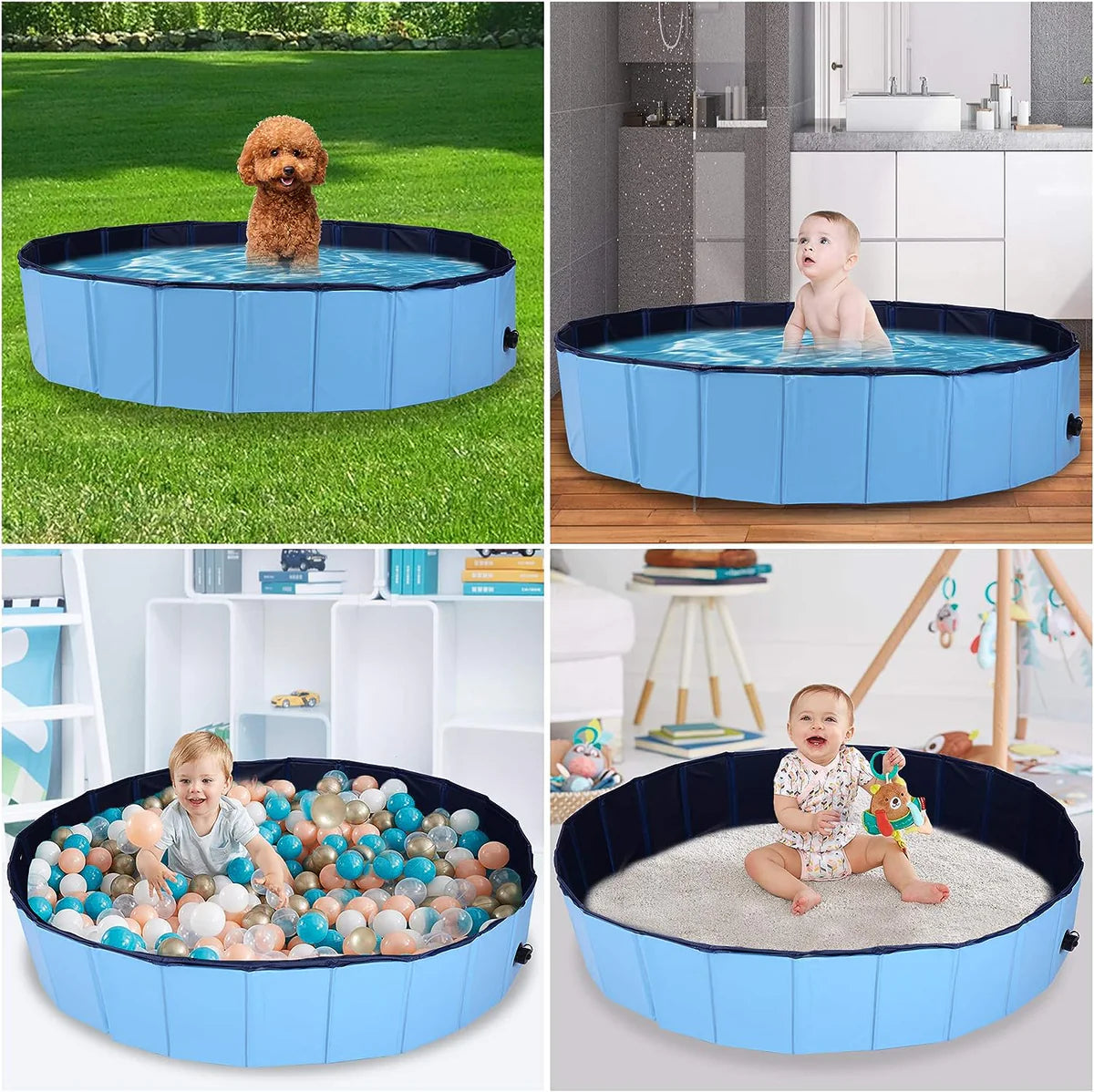 Foldable Dog Pet Swimming Pool Slip-Resistant PVC Kiddie Pool Collapsible Bathing Tub