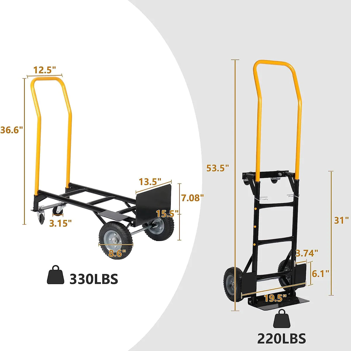 Four Wheels Multiple Modes Height Adjustable Portable Trolley, 330lbs Capacity