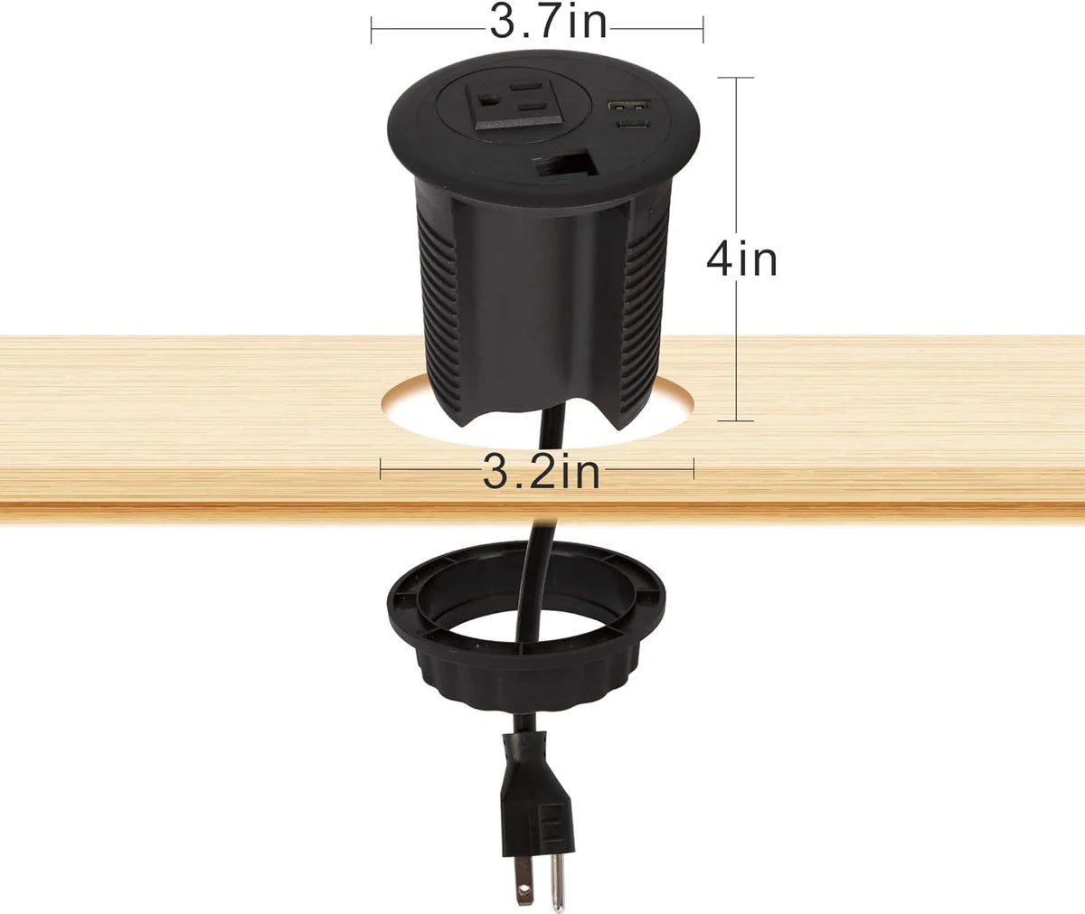 Desktop Power Grommet Outlet with USB, Recessed Power Strip with AC Outlet & USB(Type A & Type C) & Receptacle Outlet(RJ45, HDMI)