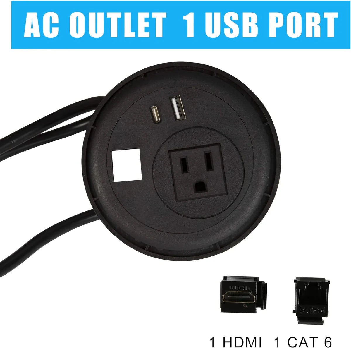 Desktop Power Grommet Outlet with USB, Recessed Power Strip with AC Outlet & USB(Type A & Type C) & Receptacle Outlet(RJ45, HDMI)