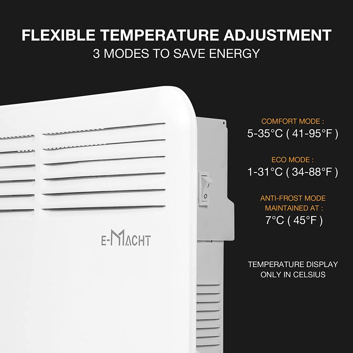 1500W Wall mounted Convection Panel Heater Freestanding Indoor Space Thermostat Heater