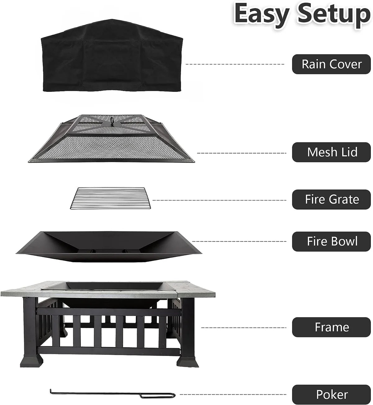 32  Outdoor Square Fire Pits Patio 4 in 1 Fire Pits for Heating Grilling Cooling Drinks & Food