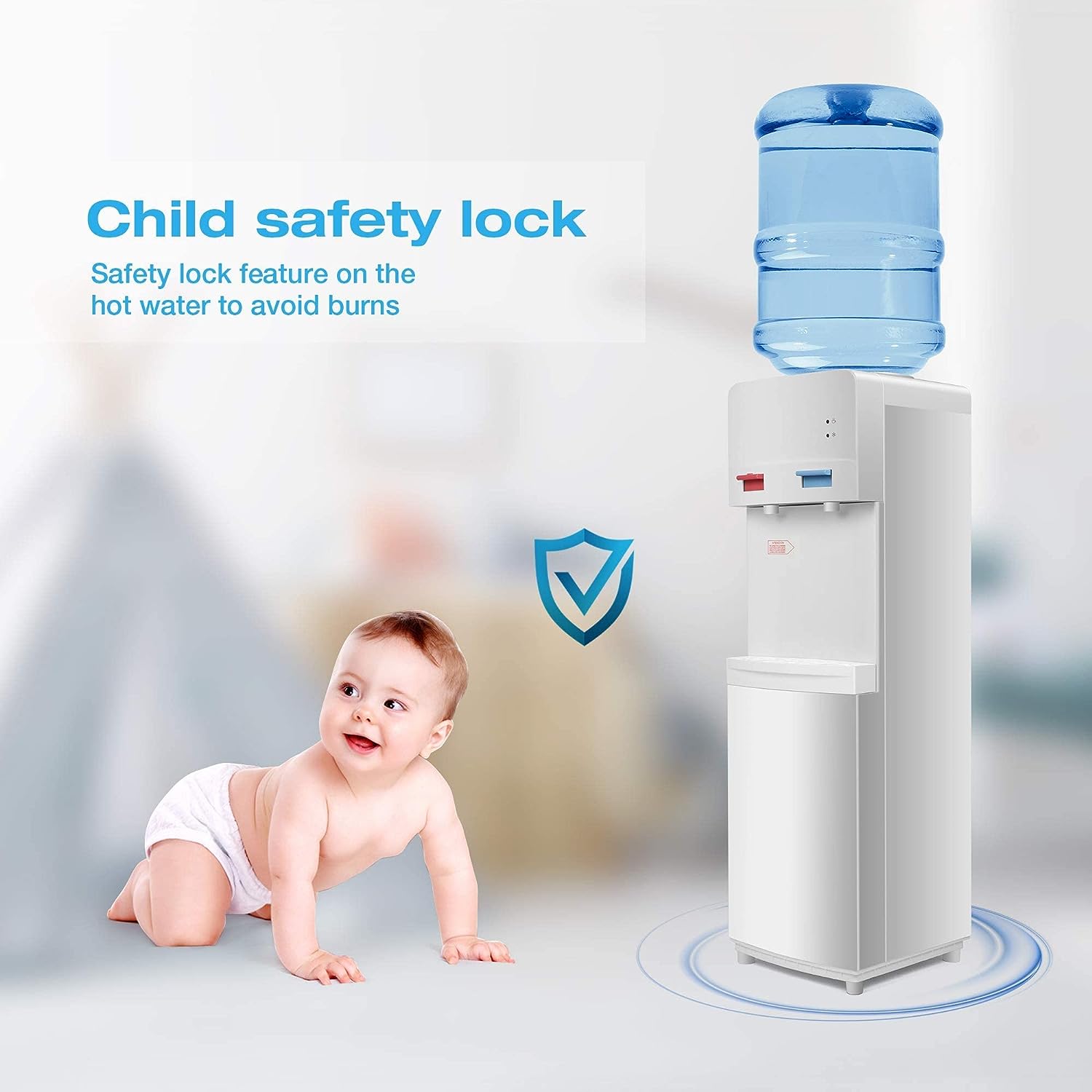 5 Gallons Hot and Cold Top Loading Water Cooler Dispenser with Child Safety Lock, White