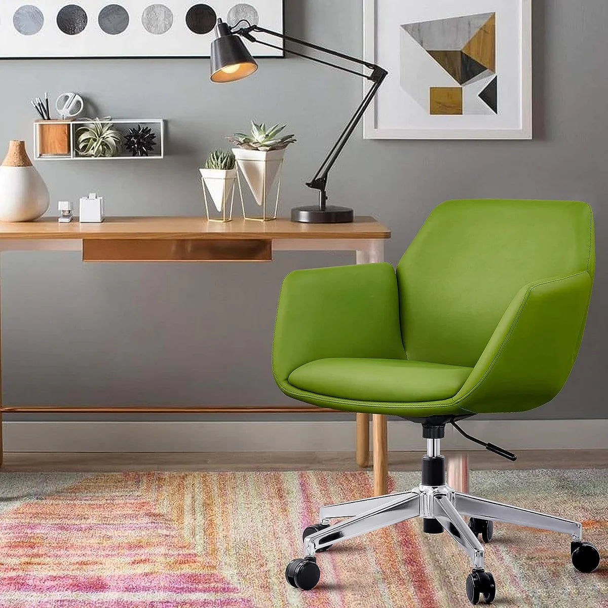 Upholstered Chair Adjustable Height Swivel PU Modern Chair, Green, 360° Swivel for Home ＆ Office | karmasfar.com