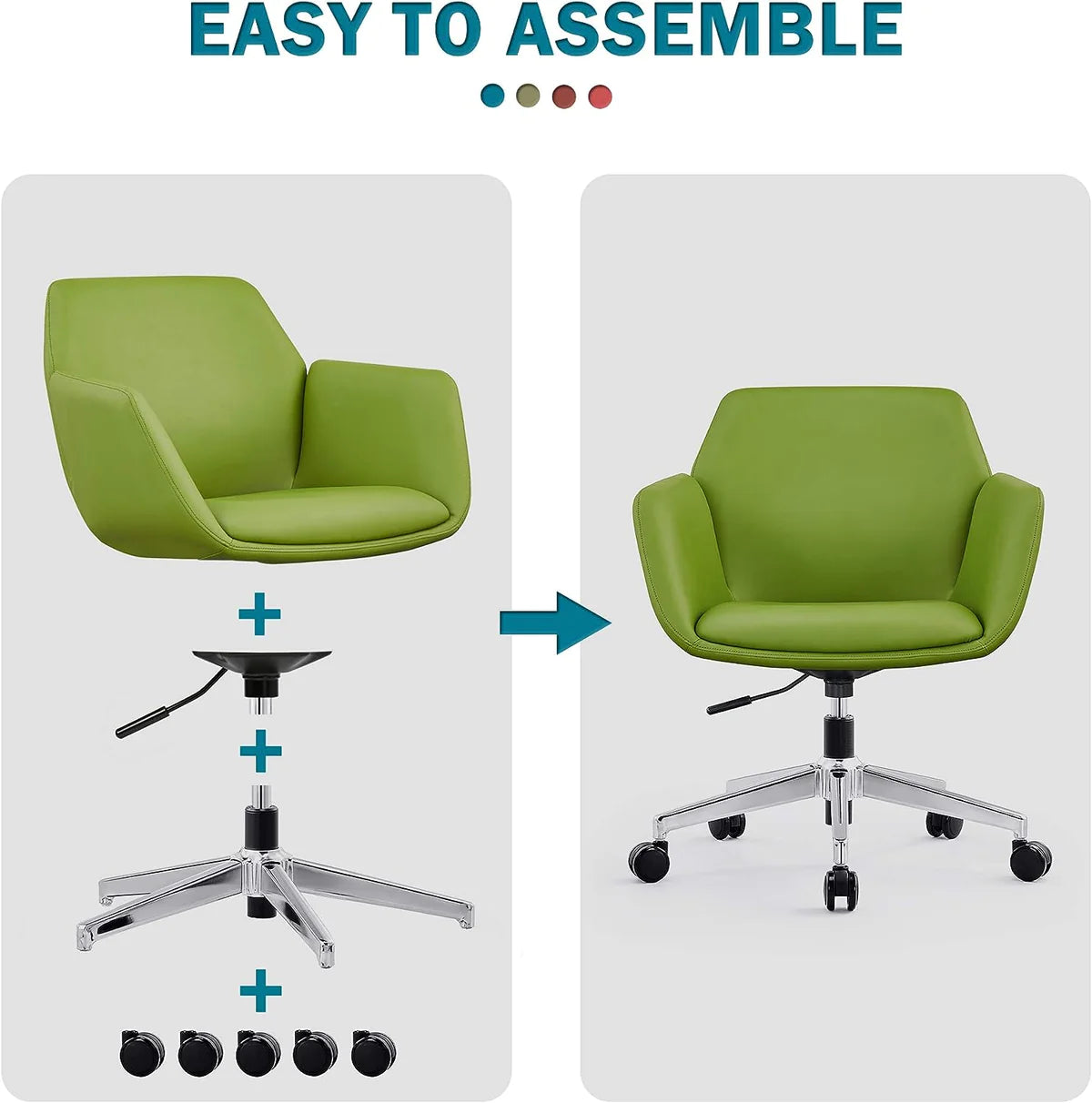 Upholstered Chair Adjustable Height Swivel PU Modern Chair, Green, 360° Swivel for Home ＆ Office | karmasfar.com