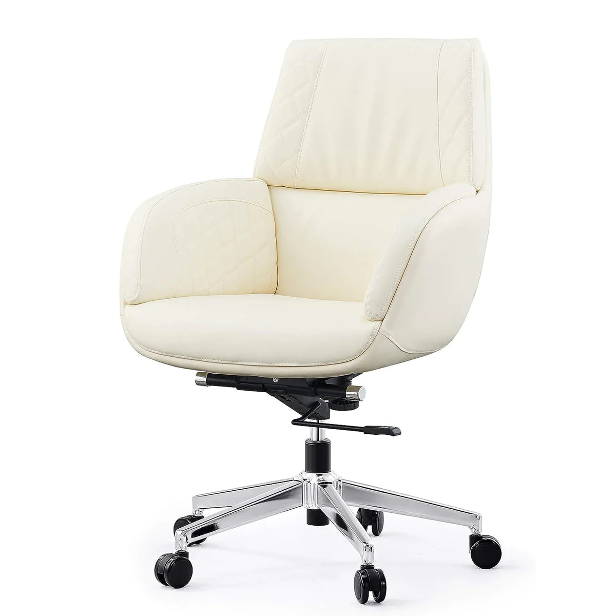 PU Upholstered Modern Office Chair with Tiltable Back, Height Adjustable，360° Swivel，White