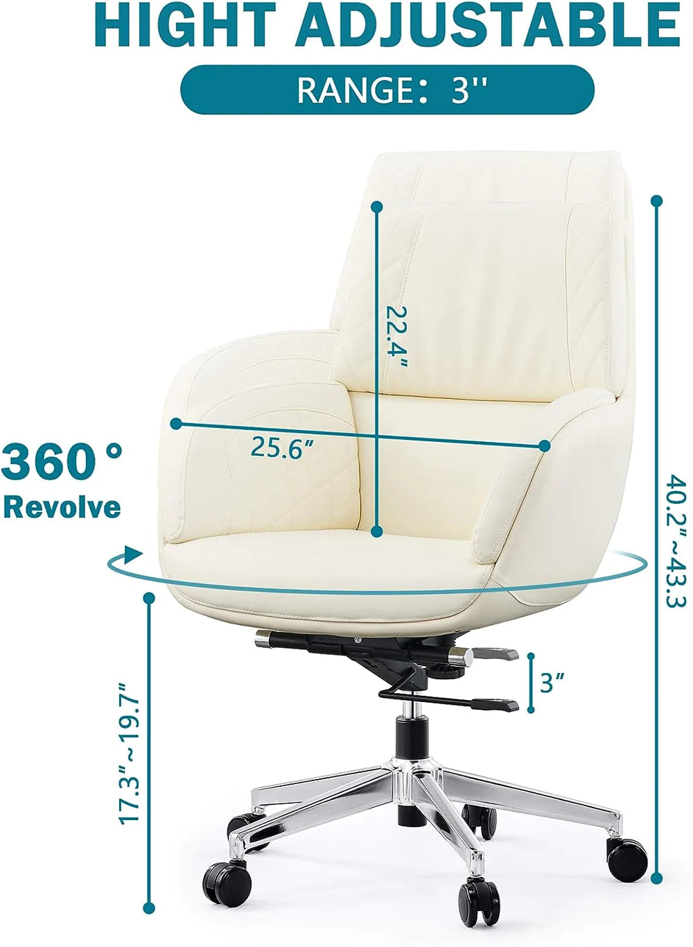 PU Upholstered Modern Office Chair with Tiltable Back, Height Adjustable，360° Swivel，White