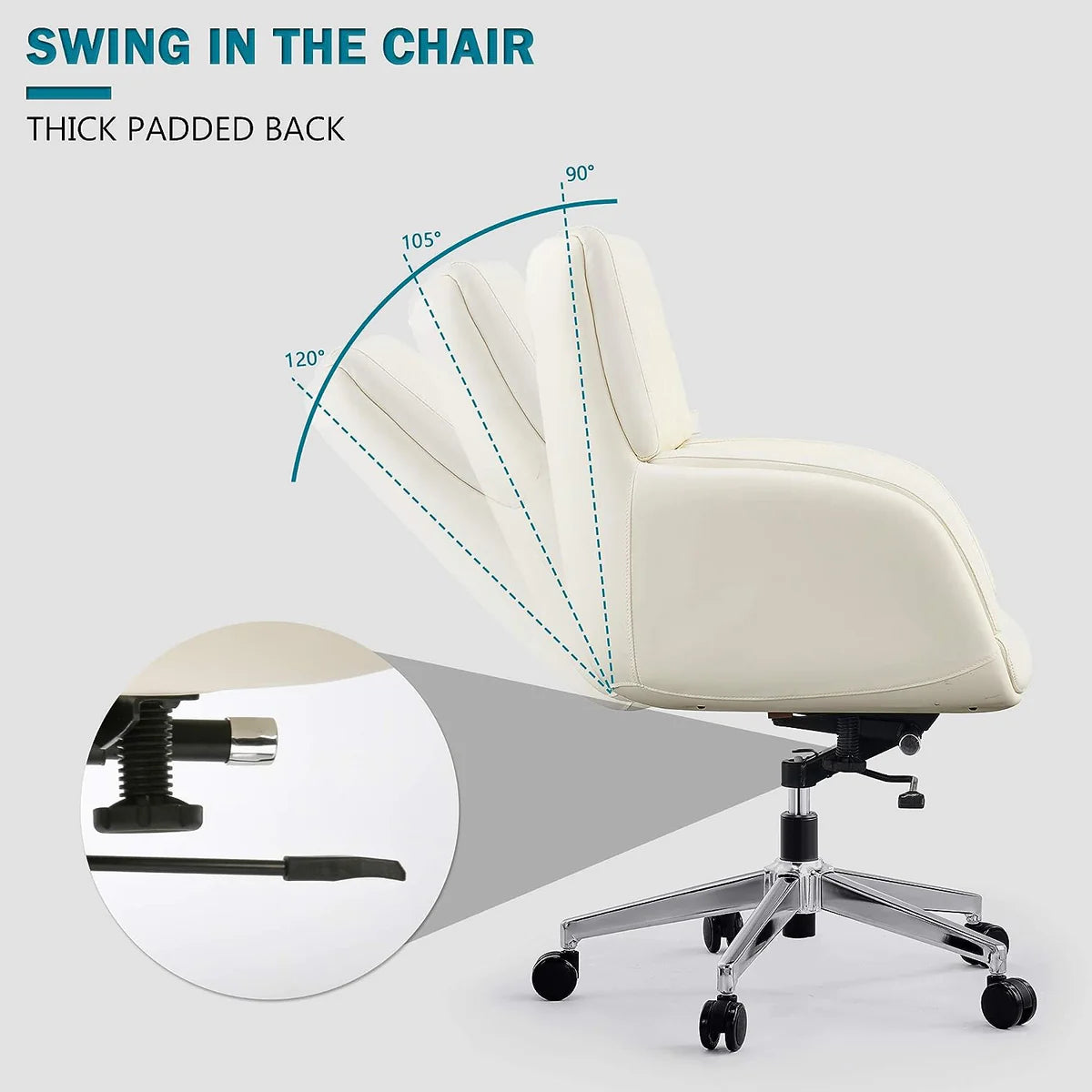 PU Upholstered Modern Office Chair with Tiltable Back, Height Adjustable，360° Swivel，White