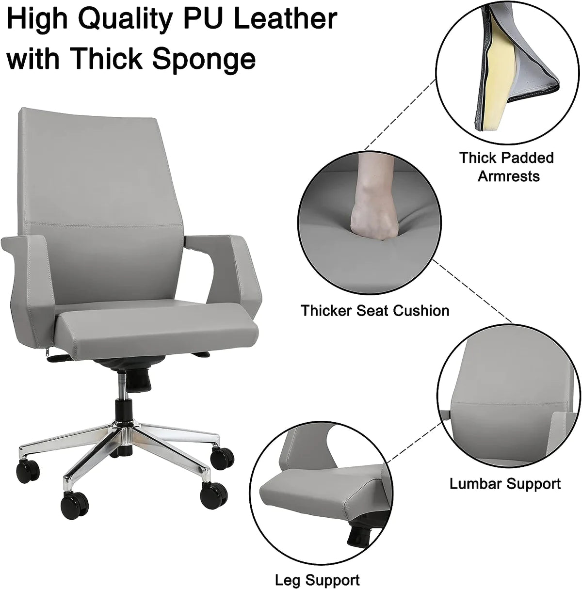 Ergonomic Leather Chair Executive Office Chair with Padded Armrests Lumbar Support，360 Degree Swivel | karmasfar.us
