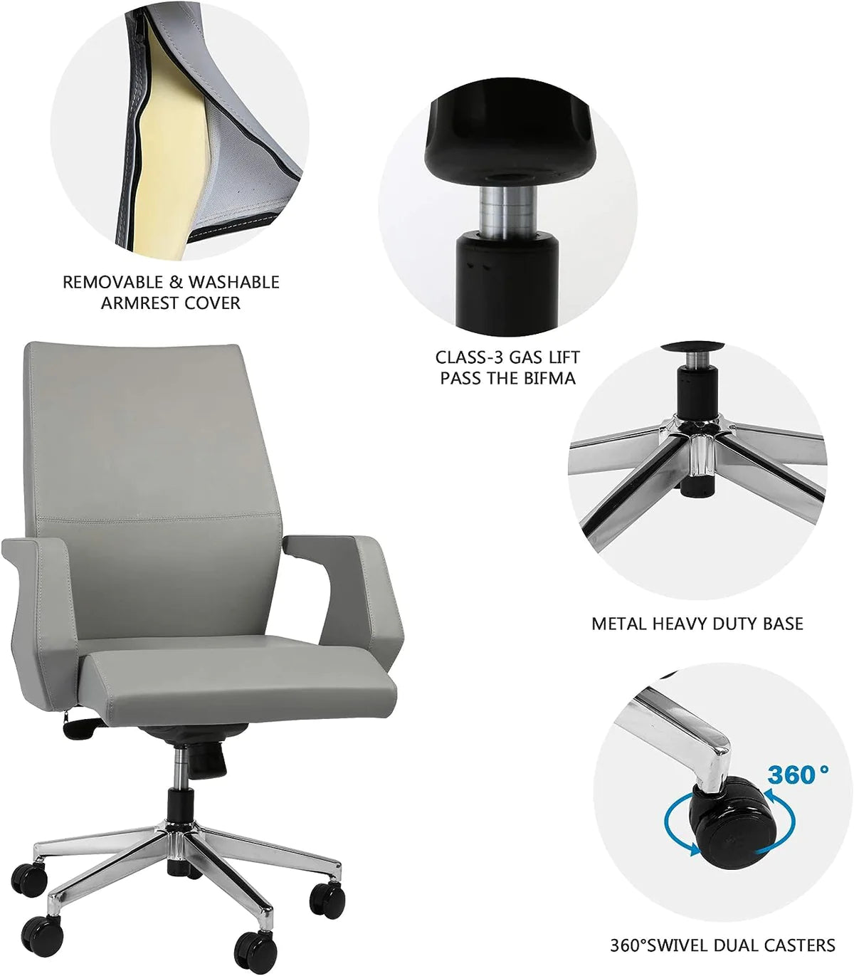 Ergonomic Leather Chair Executive Office Chair with Padded Armrests Lumbar Support，360 Degree Swivel | karmasfar.us
