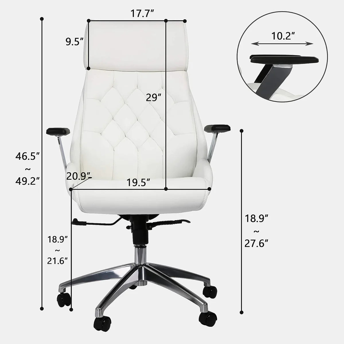 Office Chair Ergonomic Adjustable Lumbar Support 360 Swivel Chair, High Back, White | karmasfar.us
 