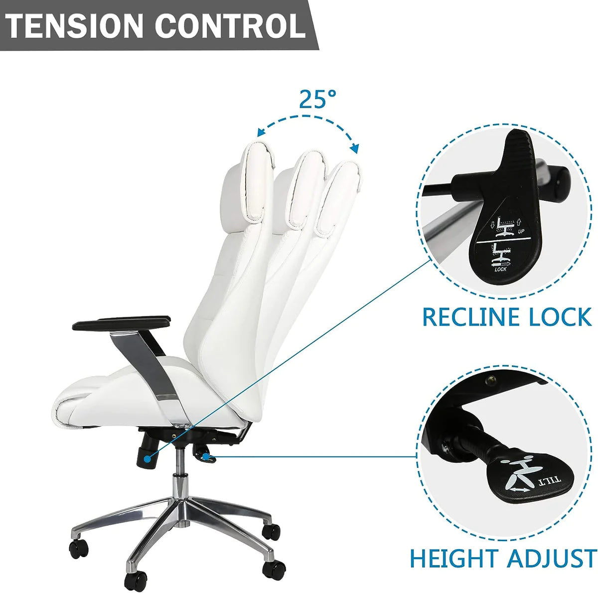 Office Chair Ergonomic Adjustable Lumbar Support 360 Swivel Chair, High Back, White | karmasfar.us
 