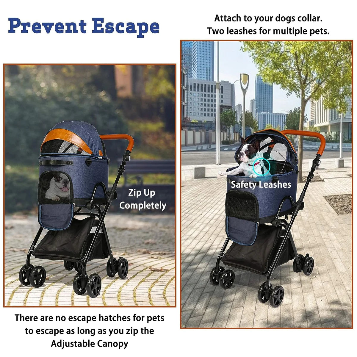 2 in 1 Dog Stroller Pet Carrier with Detachable Carrier and Adjustable Handle, Dark Blue