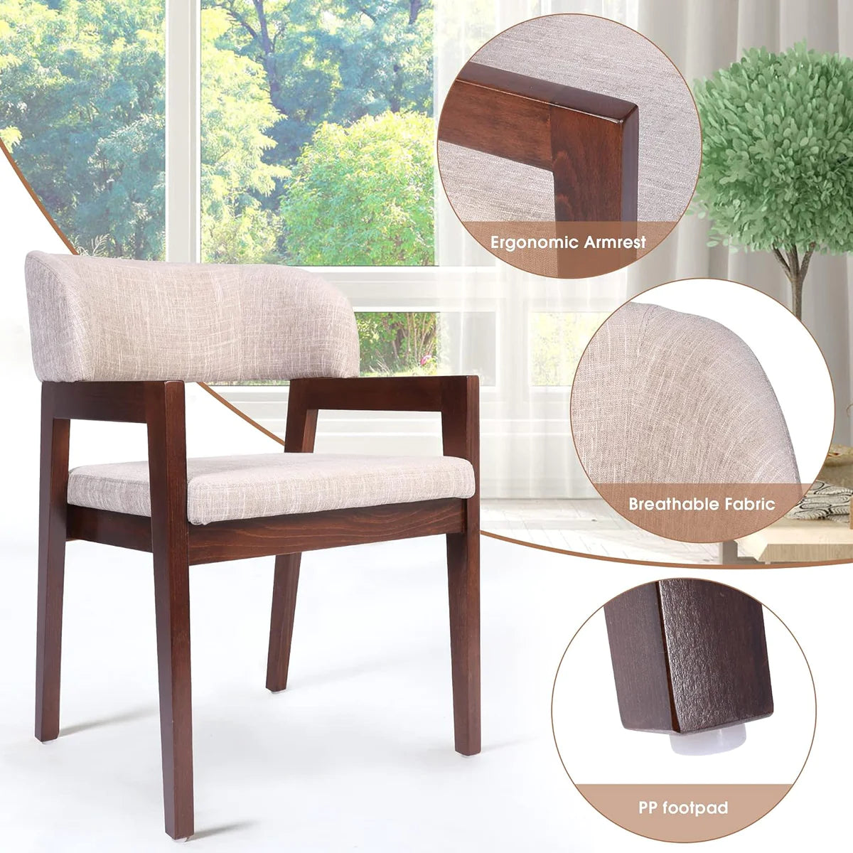 Mid Century Dining Chairs Upholstered Side Chairs with Beech Wood Frame and Armrest | karmasfar.us