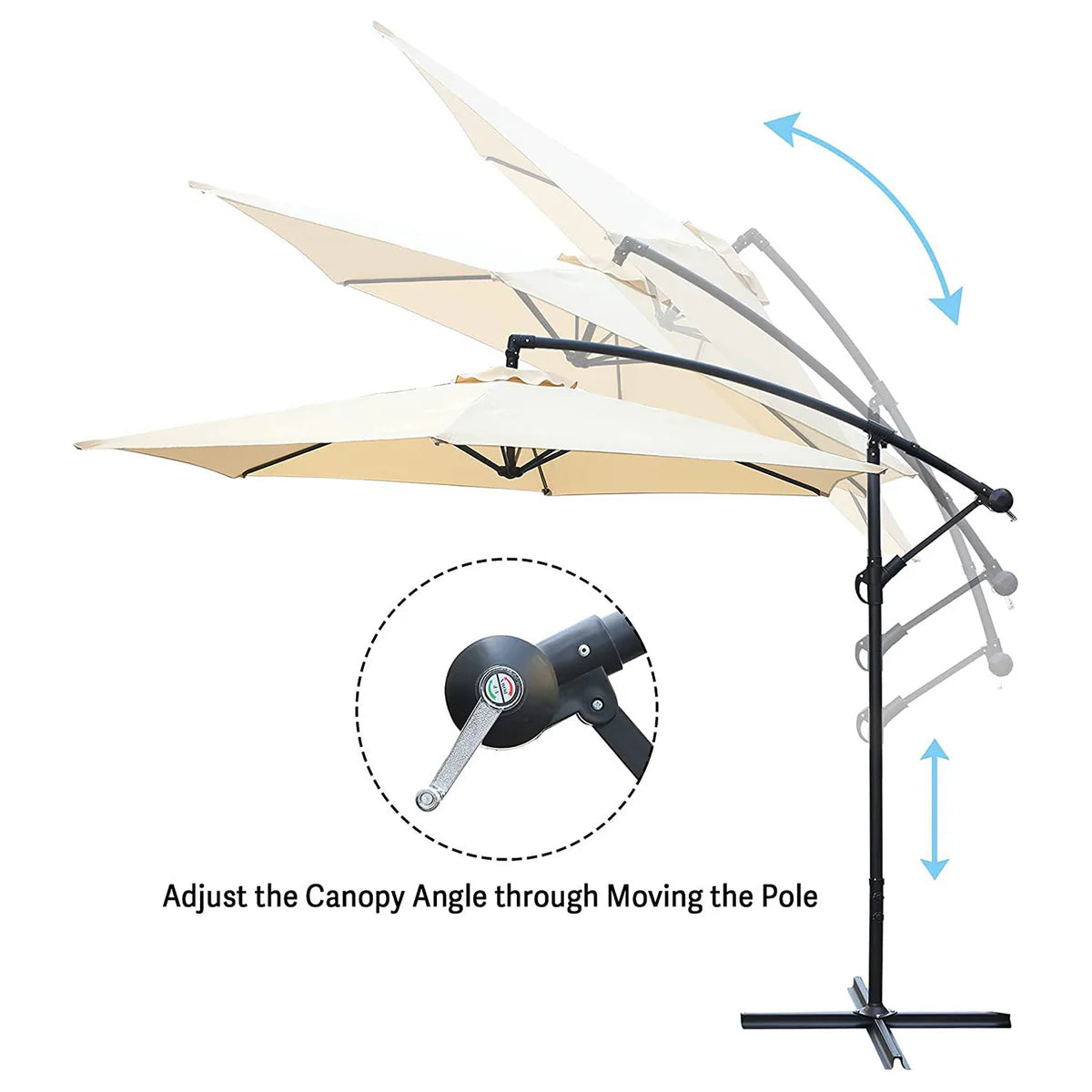 Patio Umbrella Outdoor Offset Hanging Umbrella with 6 Ribs and Crank, Beige
