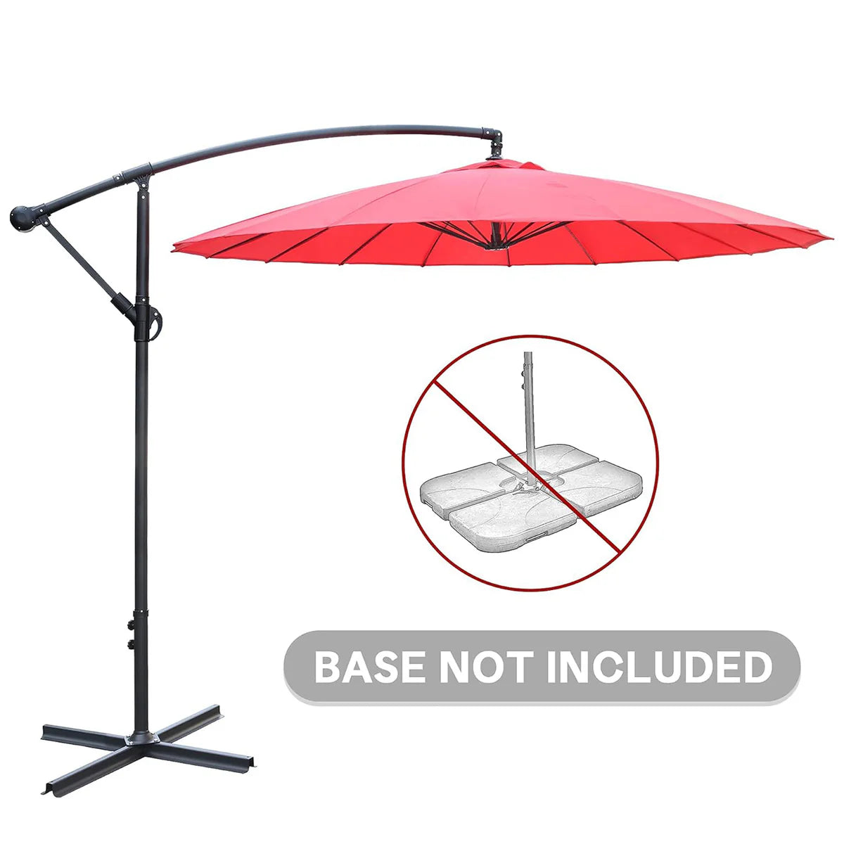 Patio Umbrella Outdoor Offset Hanging Umbrella with 18 Ribs and Crank, Red