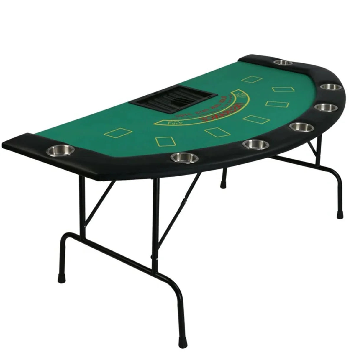 71  Folding Poker Table 7 Player Casino Game Table Removable Metal Cup Holder, Green