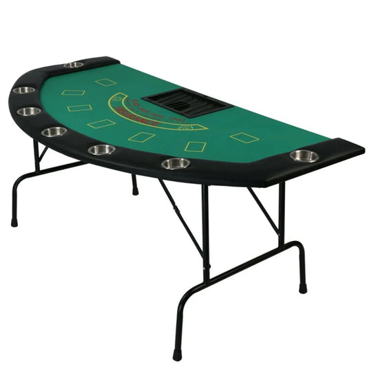 71" Folding Poker Table 7 Player Casino Game Table Removable Metal Cup Holder, Green