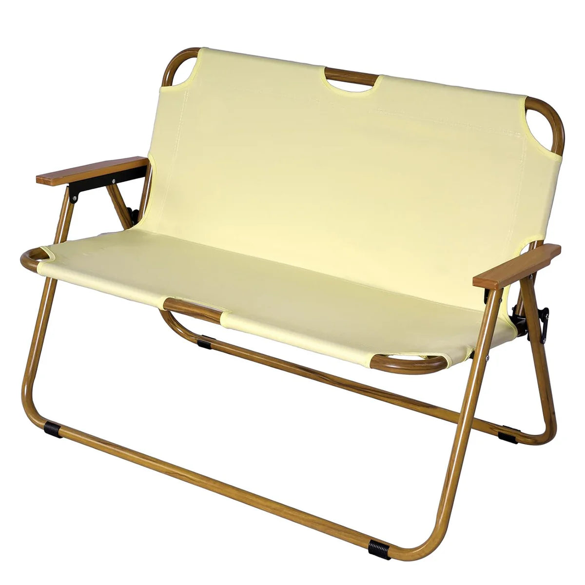 Double Portable Loveseat Folding Camping Chair with Armrest Aluminum Frame, Beige