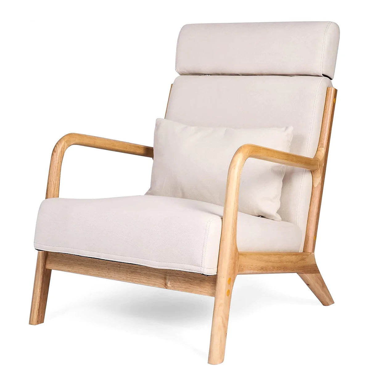 Modern Accent Chair Sofa Upholstered Lounge Armchair with Solid Wooden Legs,  Soft，Beige