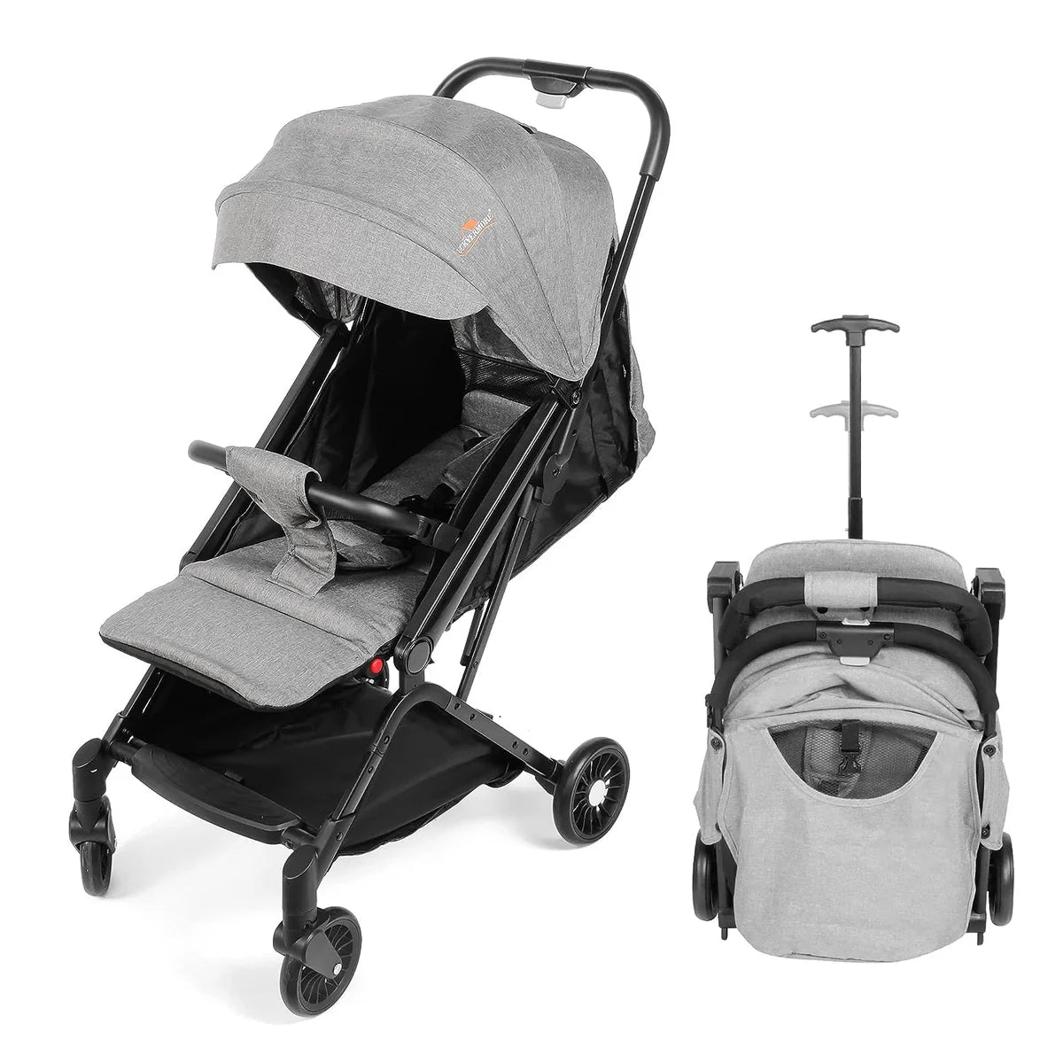 Lightweight Foldable Baby Stroller One-Hand Fold Pushchair with Adjustable Backrest, Gray