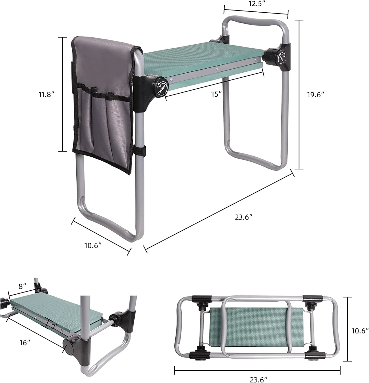 Portable Foldable Garden Kneeler Bench with Tools Bag, Green