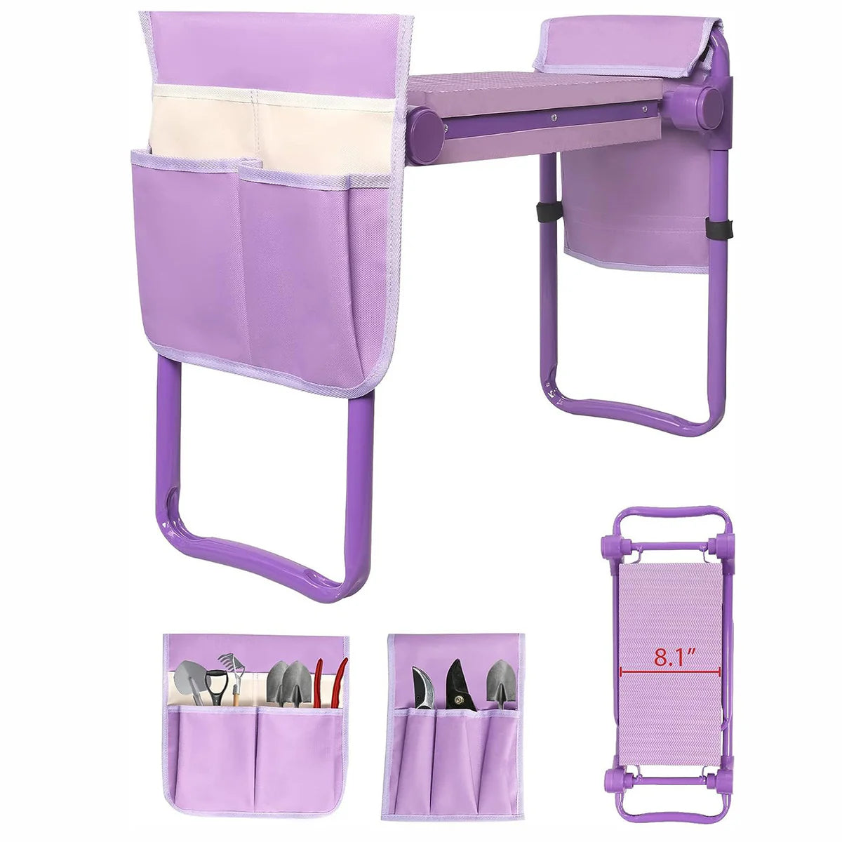 Widen Upgrade Garden Kneeler Seat Garden Stools Bench with 2 Tool Pouches, Purple