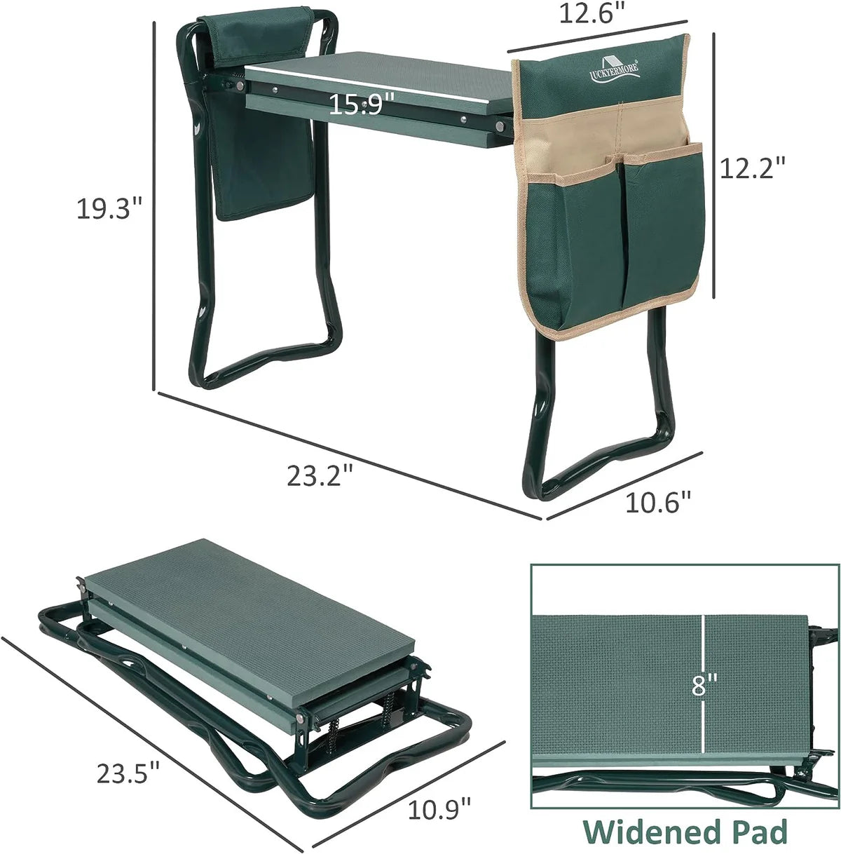 Widen Garden Kneeler Folding Garden Stools Bench and Seat with 2 Tool Pouches