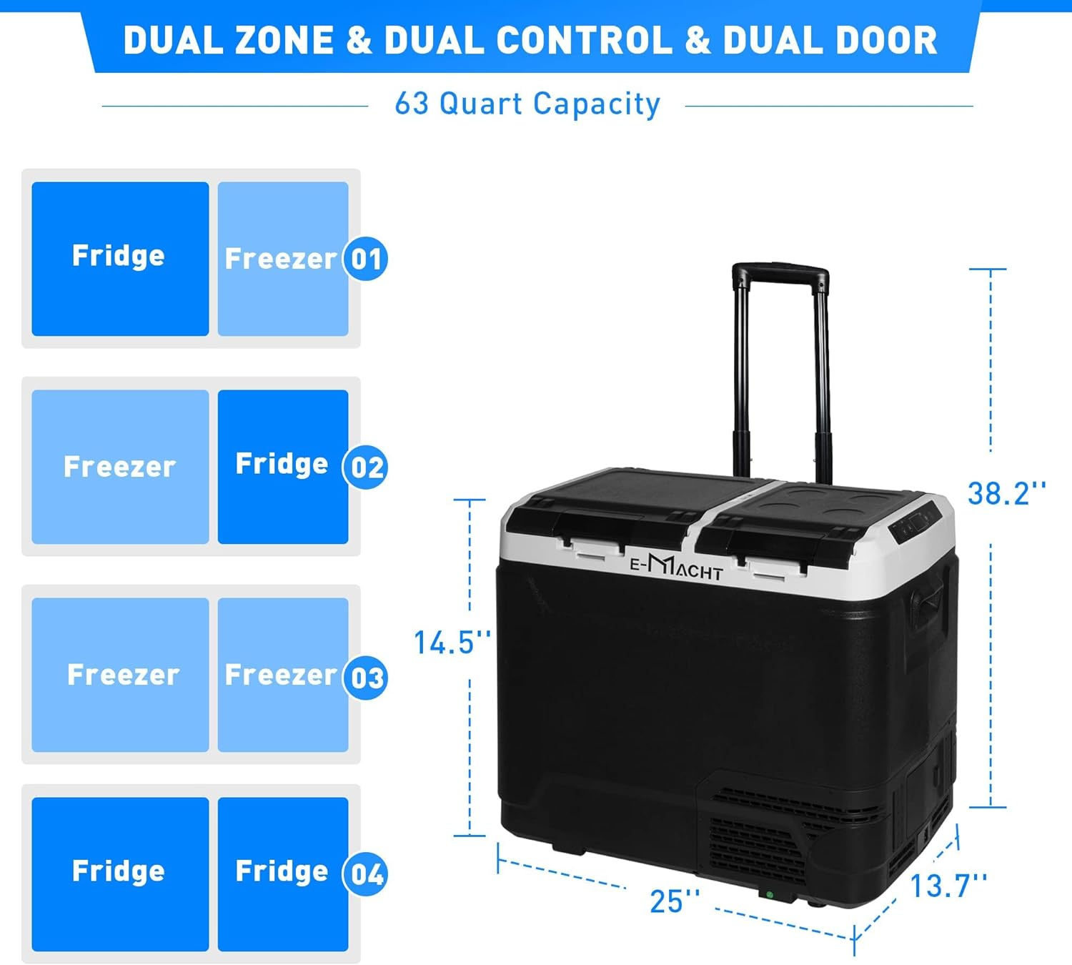 Car Refrigerator Portable Dual-zone Freezer,  60L Capacity with LED Lights