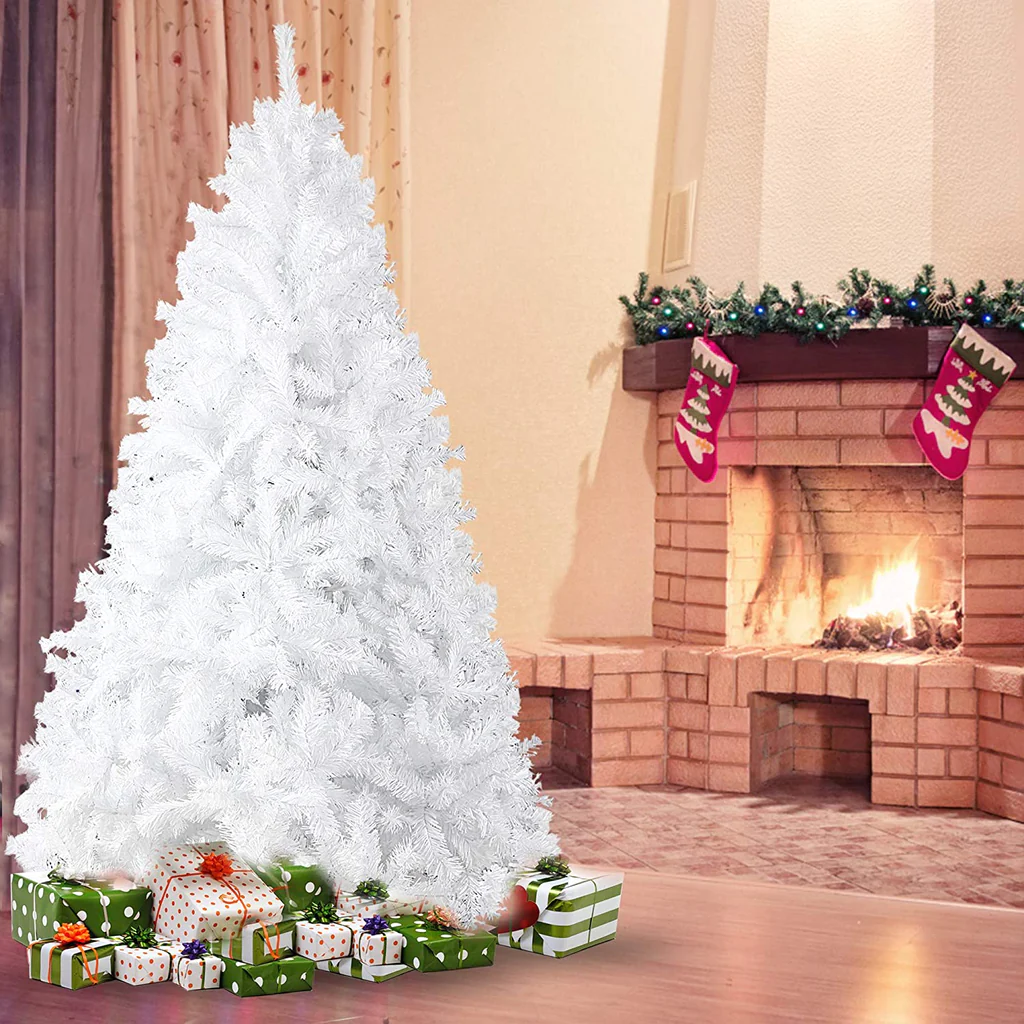 7' Artificial Christmas Tree with 1000 Branch Tips, Decorations, White