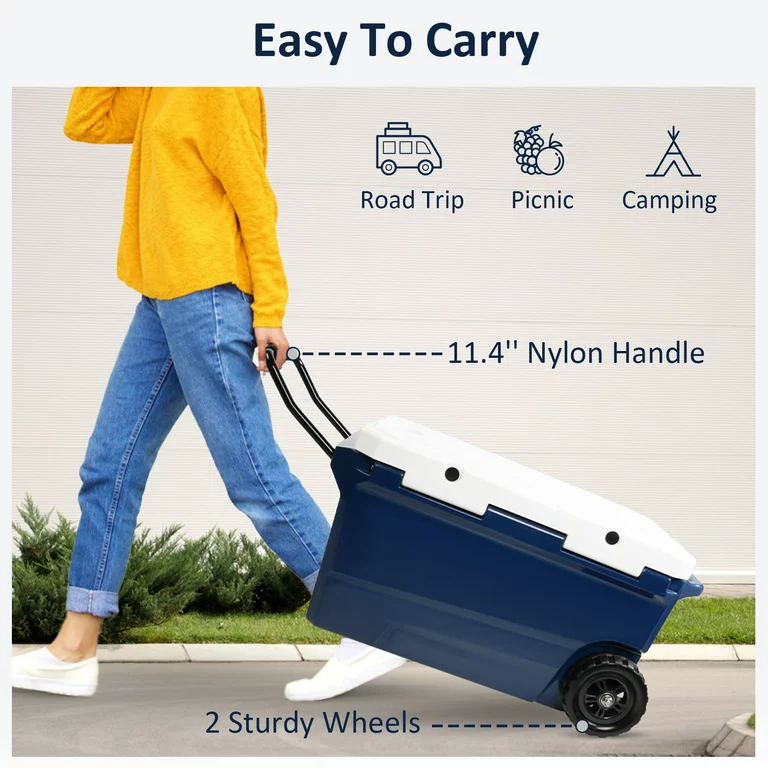 50 Qt Heavy Duty Hard Cooler with Wheels and Nylon Handle, Keep Ice for Up to 5-7 days