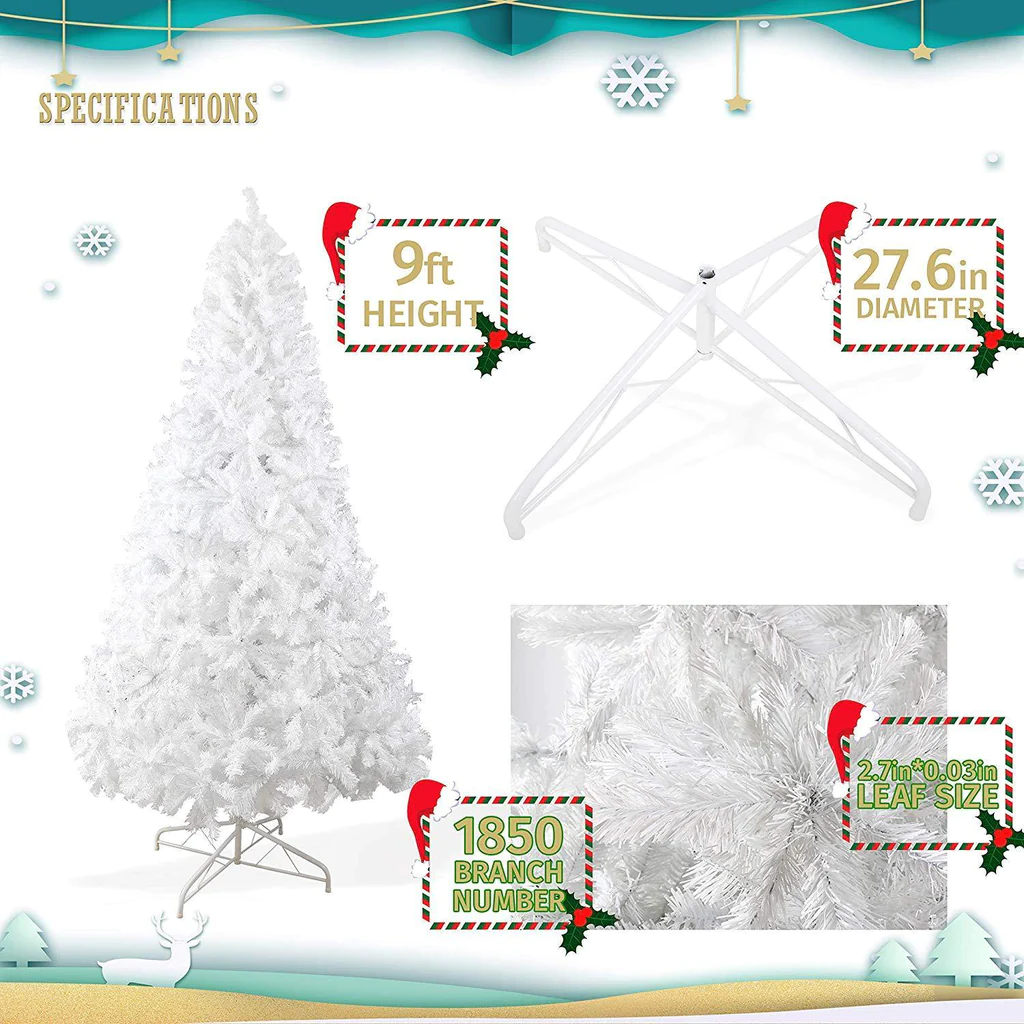 9' Premium Artificial Christmas Tree with 1850 Branch Tips, White