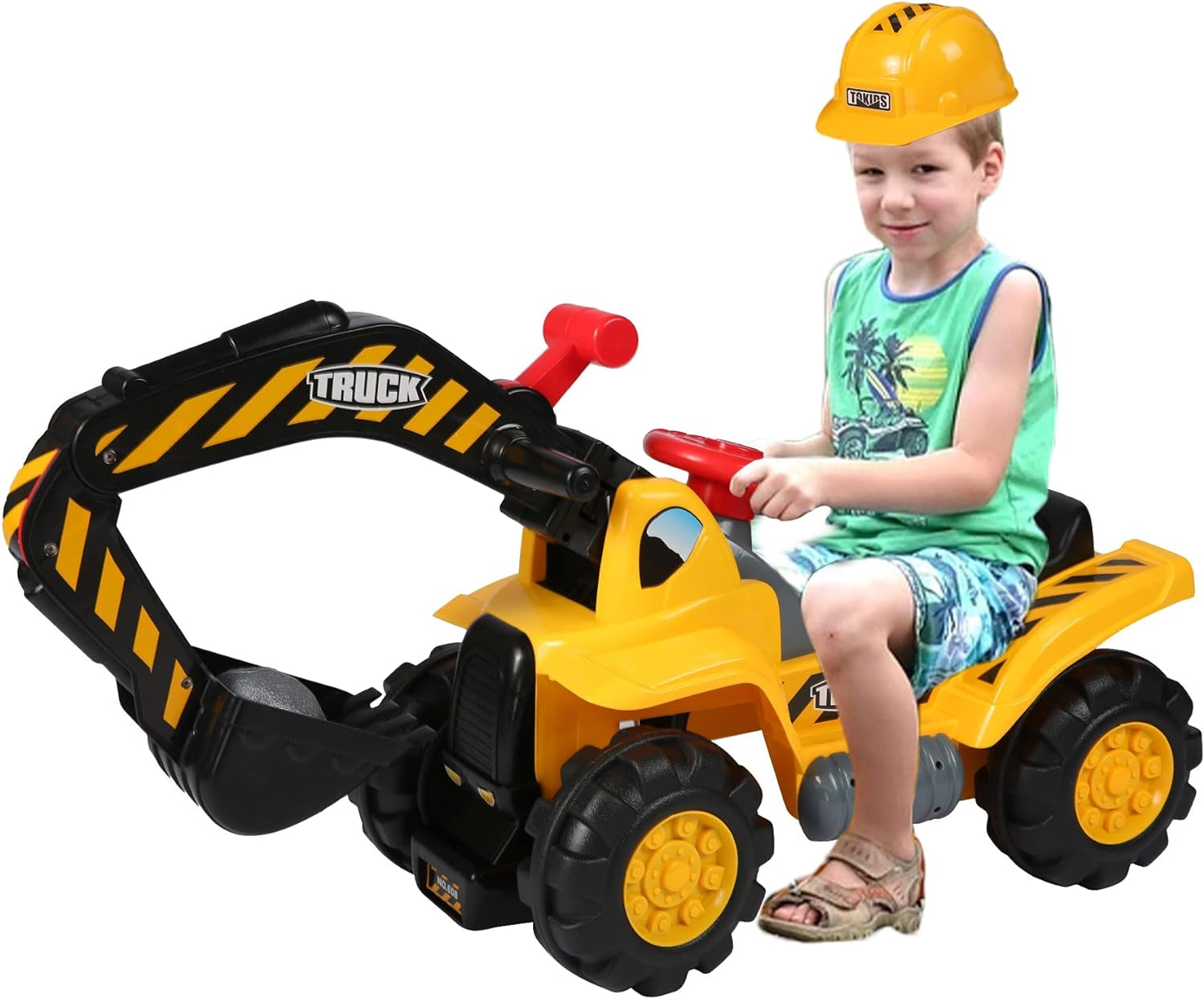 Kids Ride On Excavator Toy with Simulated Sounds Boys Pretend Play Construction Truck Digger Tractor | karmasfar.us