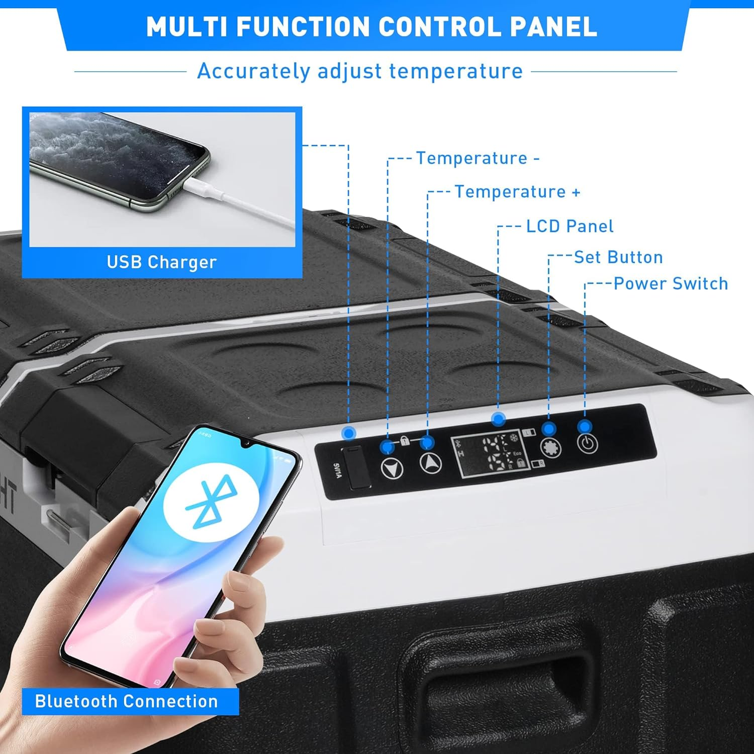 Car Refrigerator Portable Dual-zone Freezer,  60L Capacity with LED Lights