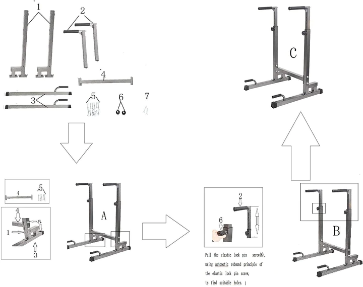 Heavy Duty Steel Dip Stand Station Adjustable Height Strength Training Pull Push Up Bar