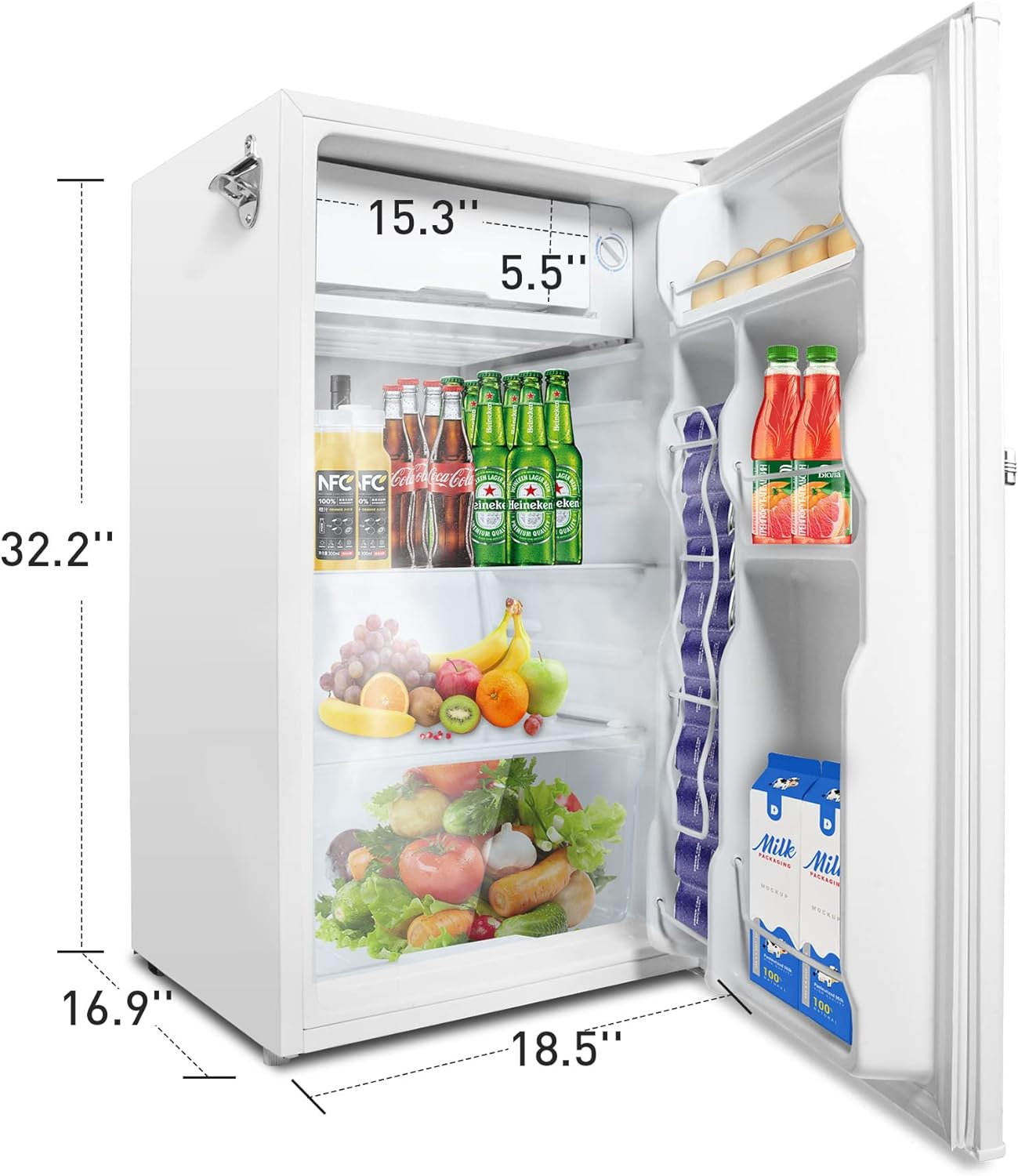 3.2 Cu.Ft Compact Mini Refrigerator with Freezer, 5 Temperature Settings, Single Door | karmasfar.us