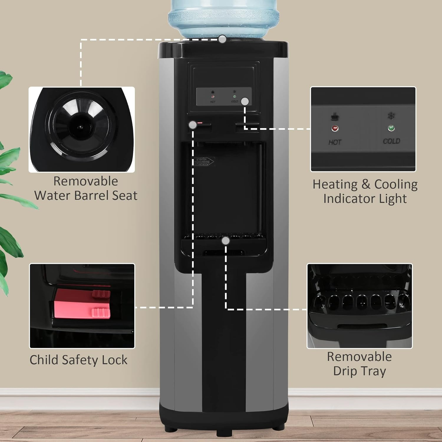 Stainless Steel Top Loading Water Cooler Dispenser, 5 Gallon Hot & Cold Water | karmasfar.us