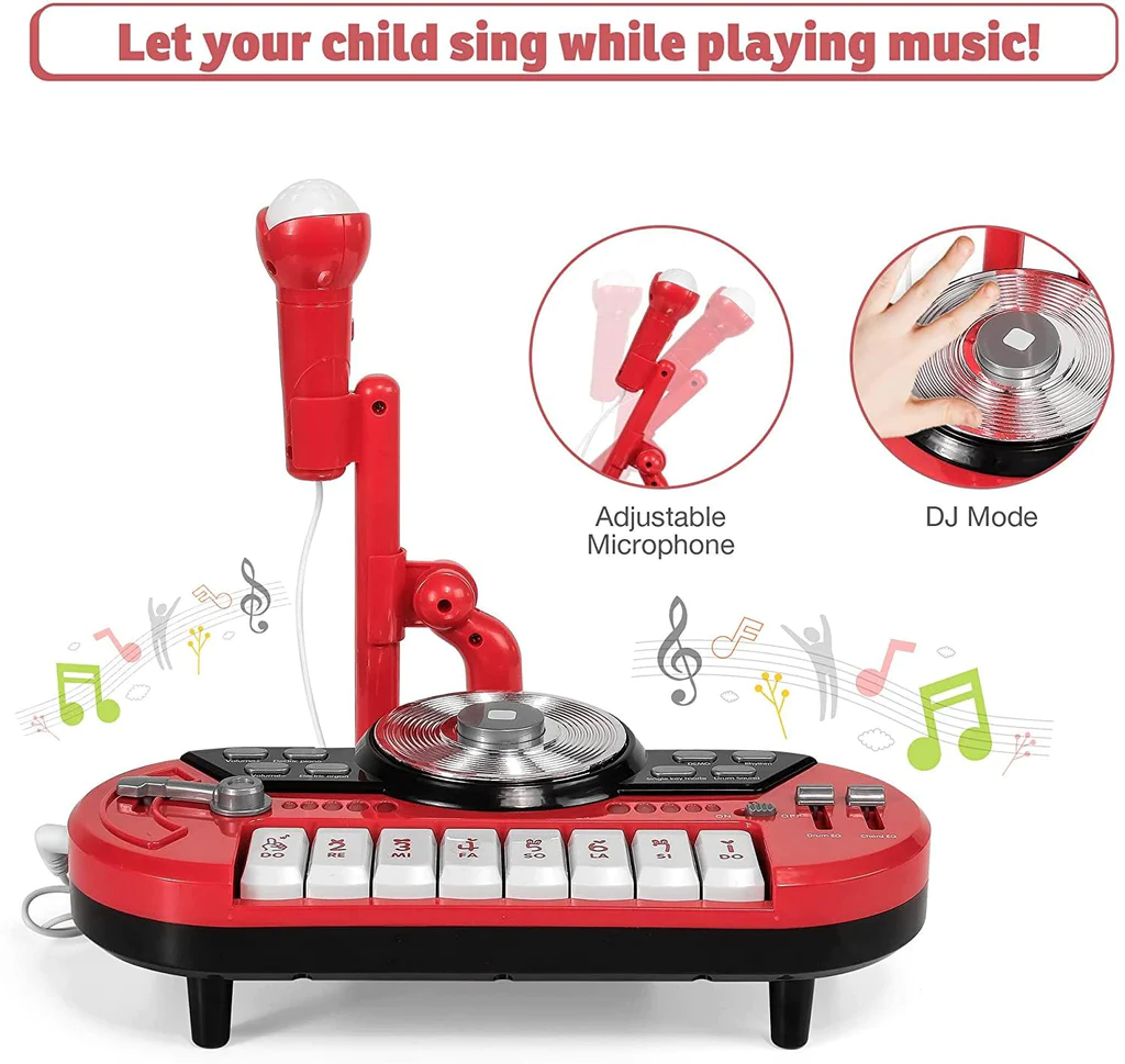 8 Keys Piano Toy Keyboard for Baby & Toddlers with DJ & Microphone, Educational Musical Instruments, Red